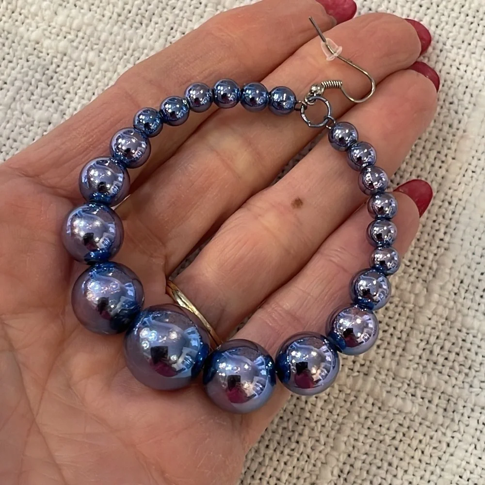 💐5/25 large graduated ball hoop circle metallic blue silver